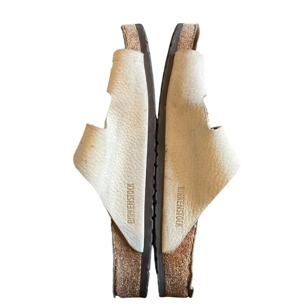 Mens Birkenstock Arizona Cream Pebbled Leather Sandals 45 12 Germany 2 Strap